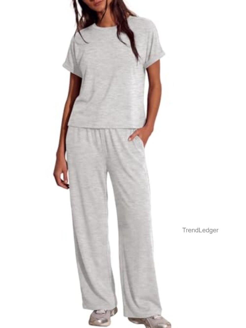 Women's 2 Piece Lounge Set Short Sleeve Top Wide Leg Pants Drawstring